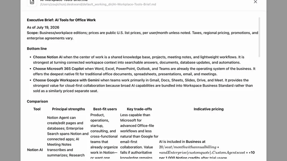 Web research to executive brief